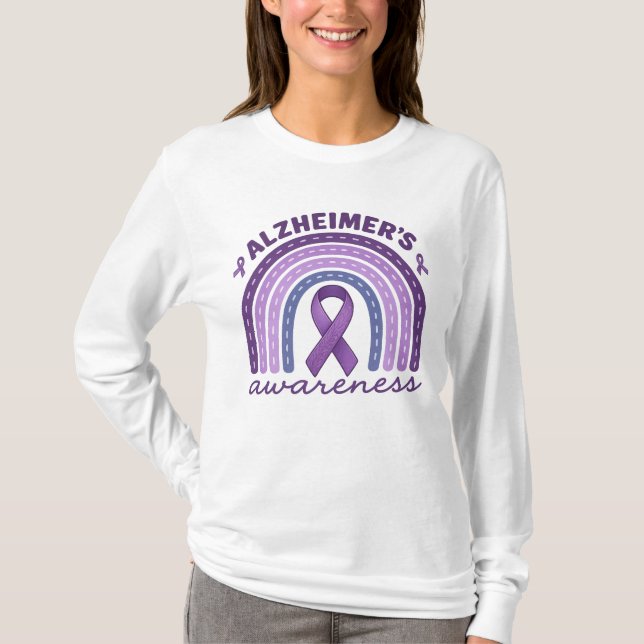 Alzheimer's Awareness Rainbow Purple Ribbon T-Shirt (Front)