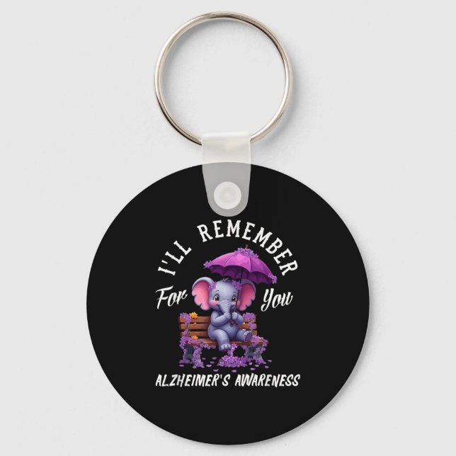 Alzheimer's awareness ribbon remember for elephant key ring (Front)