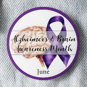 Alzheimer's & Brain Awareness Month June Brain 6 Cm Round Badge
