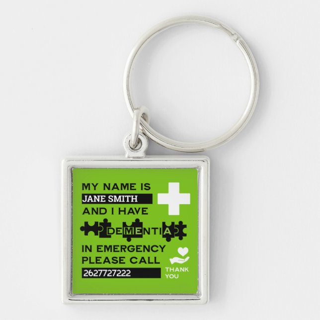  Alzheimer's Dementia Alert Key Ring (Front)