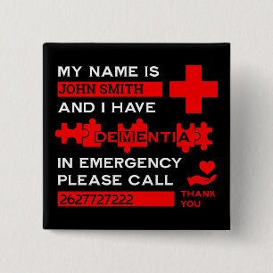 Alzheimer's Disease Alert 15 Cm Square Badge