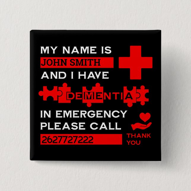  Alzheimer's Disease Alert 15 Cm Square Badge (Front)