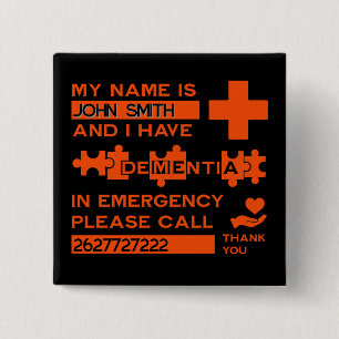 Alzheimer's Disease Alert 15 Cm Square Badge