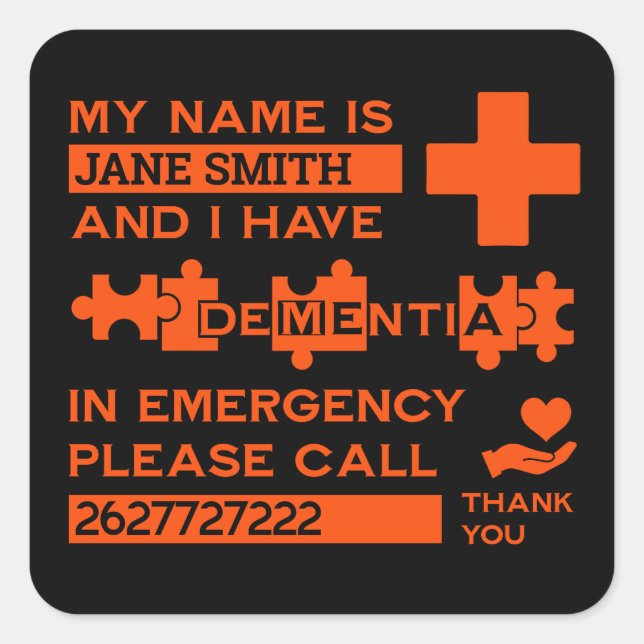  Alzheimer's Disease Alert Square Sticker (Front)