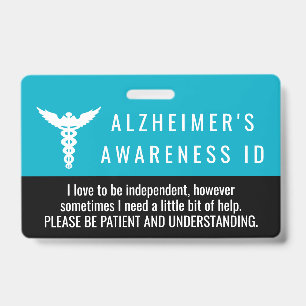 Alzheimers Disease Awareness ID patience pvc badge