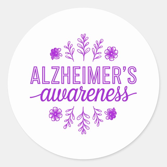 Alzheimer's Disease Awareness Purple Floral Classic Round Sticker (Front)