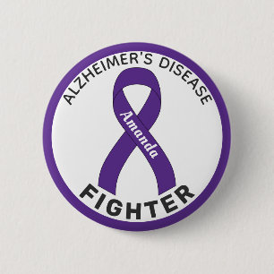 Alzheimer's Disease Fighter Ribbon White Button