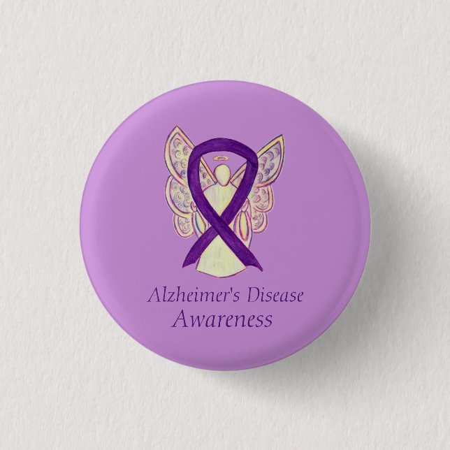 Alzheimer's Disease Purple Ribbon Angel Art Pins (Front)