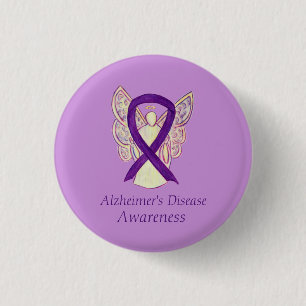 Alzheimer's Disease Purple Ribbon Angel Art Pins