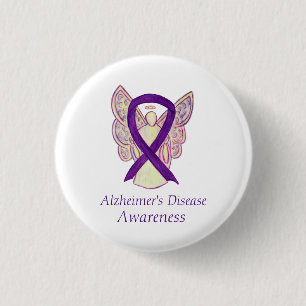 Alzheimer's Disease Purple Ribbon Angel Art Pins