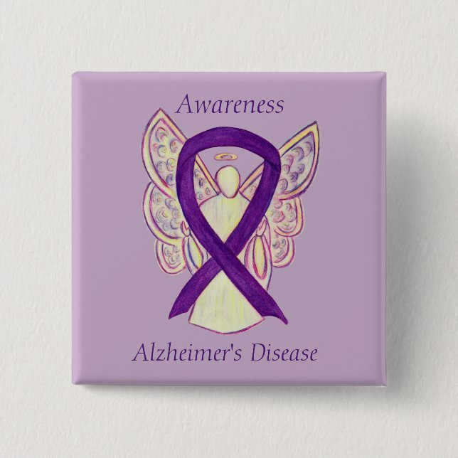 Alzheimer's Disease Purple Ribbon Angel Art Pins (Front)