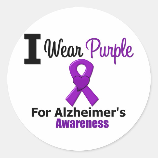 Alzheimer's Disease Purple Ribbon Awareness Classic Round Sticker (Front)