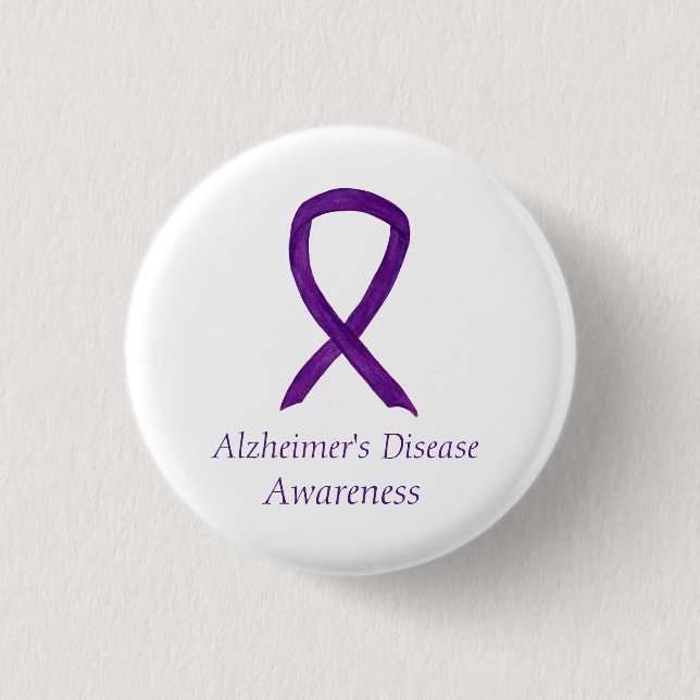Alzheimer's Disease Purple Ribbon Custom Art Pins (Front)