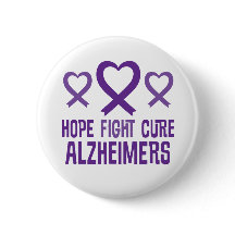 Alzheimer's Hope Fight Cure Ribbon Button