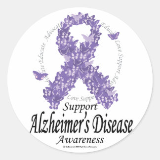 Alzheimers Ribbon of Butterflies Classic Round Sticker