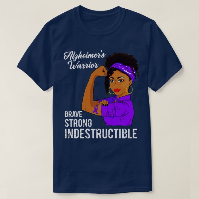 Alzheimers Warrior Indestructible Alzheimers Aware T-Shirt (Design Front)