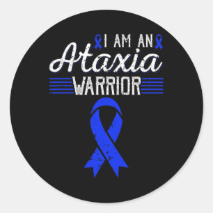 Am An Ataxia Warrior Blue Ribbon Awareness Classic Round Sticker