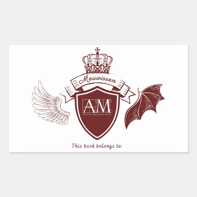 AM Bookplate - Red Crown Rectangular Sticker (Front)