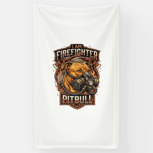 Am Firefighter Pitbull Dog Gas Mask Shield Banner (Vertical)