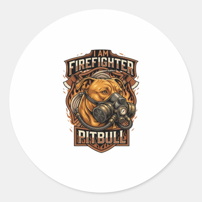 Am Firefighter Pitbull Dog Gas Mask Shield Classic Round Sticker (Front)