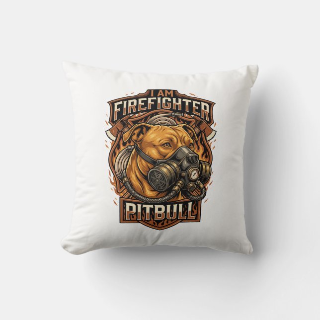 Am Firefighter Pitbull Dog Gas Mask Shield Cushion (Front)
