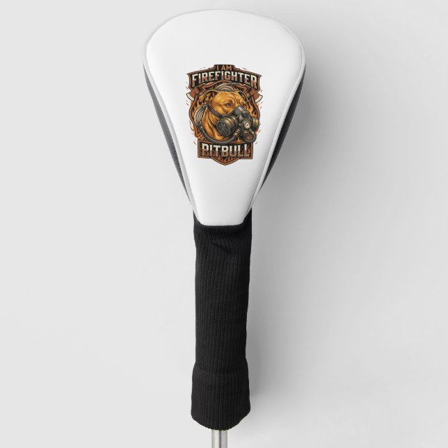 Am Firefighter Pitbull Dog Gas Mask Shield Golf Head Cover (Front)