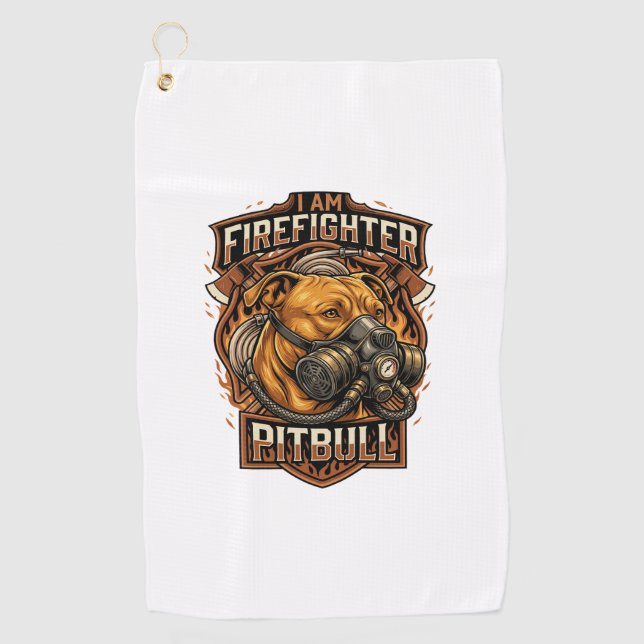 Am Firefighter Pitbull Dog Gas Mask Shield Golf Towel (Front)