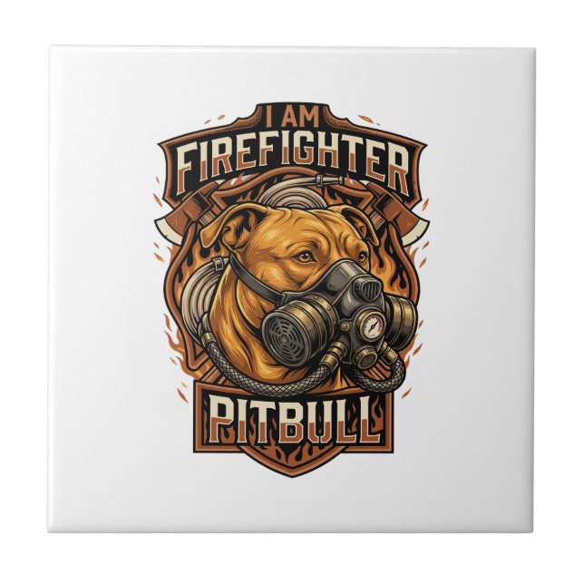 Am Firefighter Pitbull Dog Gas Mask Shield Tile (Front)