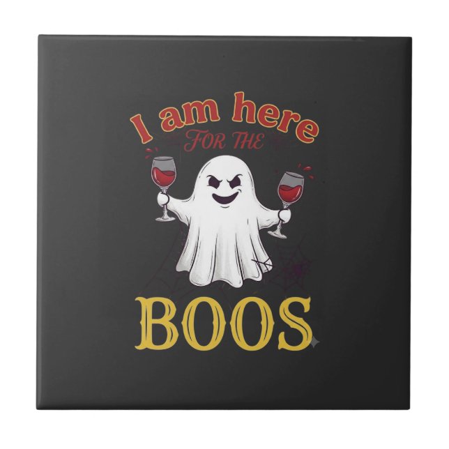 Am Here Boos Halloween Ghost Wine Glasses Spider W Tile (Front)