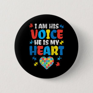 Am His Voice He Is My Heart Autism Awareness Asl S 6 Cm Round Badge