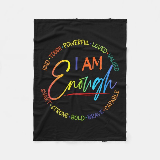 Am I Enough, Kind, Powerful, Loved, Valued, Smart, Fleece Blanket (Front)