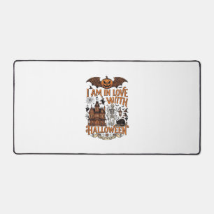 Am Love Halloween Haunted House Skeleton Pumpkin_1 Desk Mat