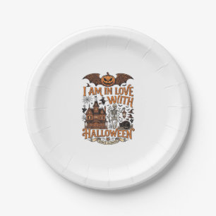 Am Love Halloween Haunted House Skeleton Pumpkin_1 Paper Plate