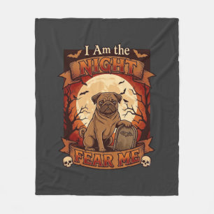 Am Night Fear Me Halloween Pug Moon Tombstone Fleece Blanket