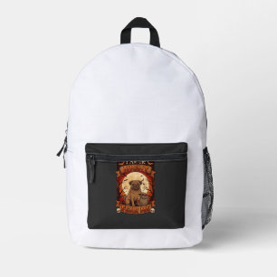 Am Night Fear Me Halloween Pug Moon Tombstone Printed Backpack