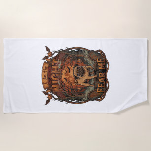 Am Night Fear Me Pug Halloween Moon_1 Beach Towel
