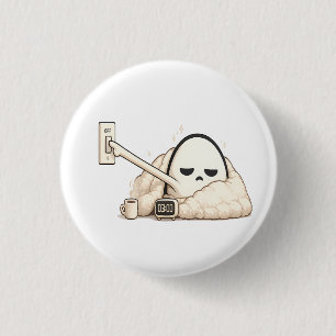 AM Turning Off Lights - Cute Tired Night Owl Chara 3 Cm Round Badge
