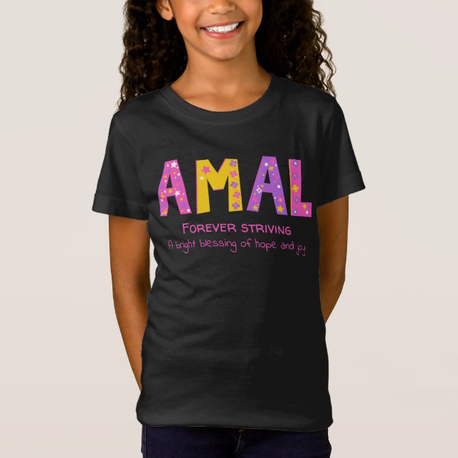 Amal name meaning pink purple yellow flower stars T-Shirt (Front)