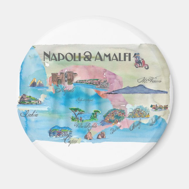 Amalfi and Napoli Italy Vintage Travelposter Magnet (Front)