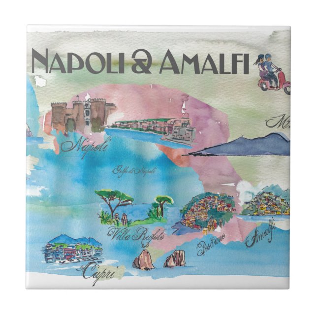 Amalfi and Napoli Italy Vintage Travelposter Tile (Front)