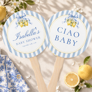 Amalfi Blue and Yellow Lemon Elegant Baby Shower Hand Fan