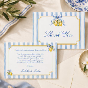 Amalfi Blue Bow Lemon Baby Shower  Thank You Card