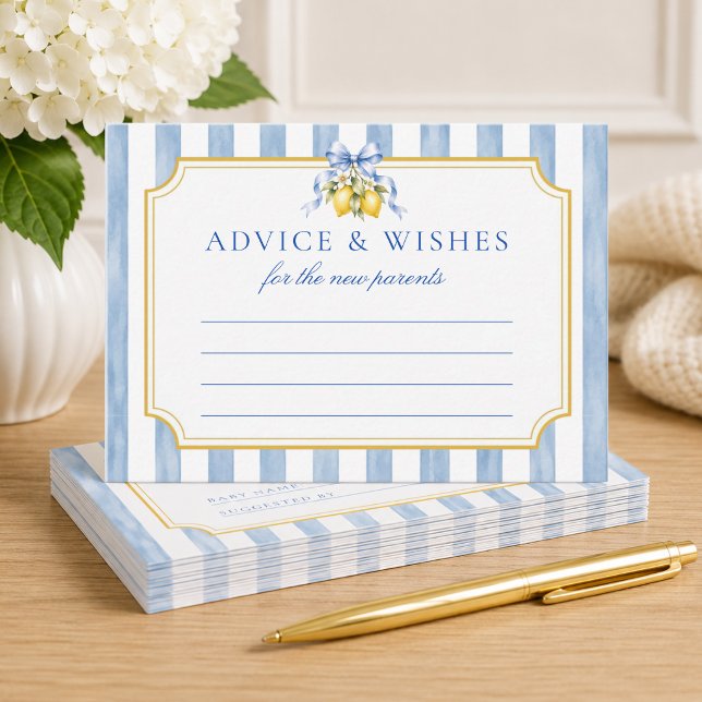 Amalfi Blue Lemon Bow Baby Shower Advice Card (Creator Uploaded)