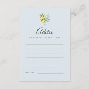Amalfi Blue Lemon Olive Bridal Shower Advice Card