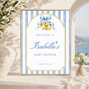 Amalfi Blue Striped Lemon Baby Shower Welcome Sign