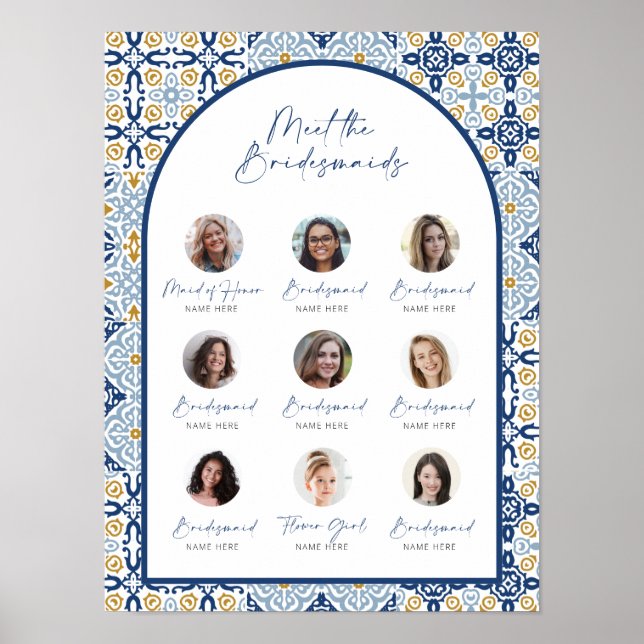 Amalfi Blue Tile Meet The Bridesmaids Bride Shower Poster (Front)