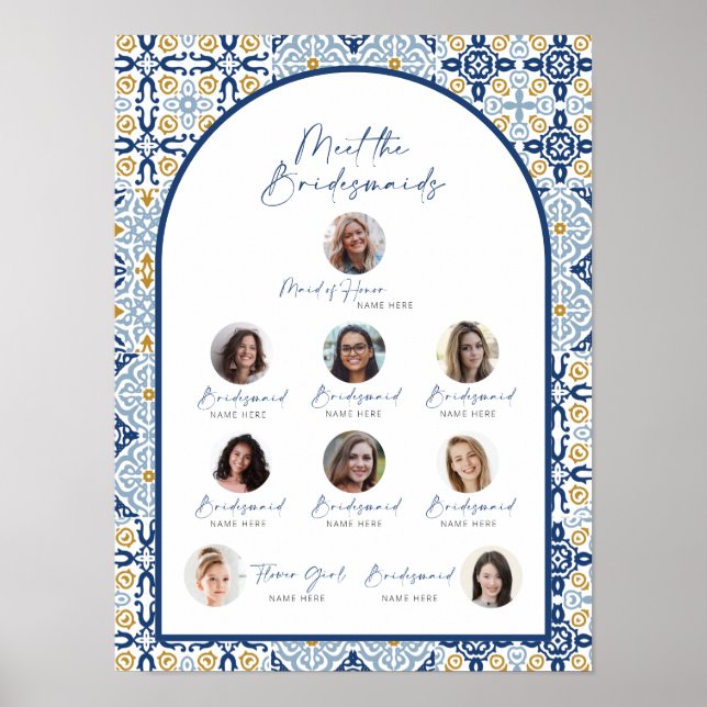 Amalfi Blue Tile Meet The Bridesmaids Bride Shower Poster (Front)
