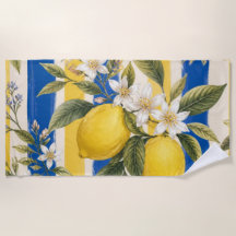 Amalfi Cabana Luxury Beach Towel | Blue & Lemon It
