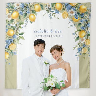 Amalfi Citrus Lemons Personalised Wedding Backdrop Tapestry