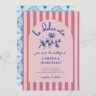 Amalfi Coast Amore Bougainvillea Stripe Wedding Invitation